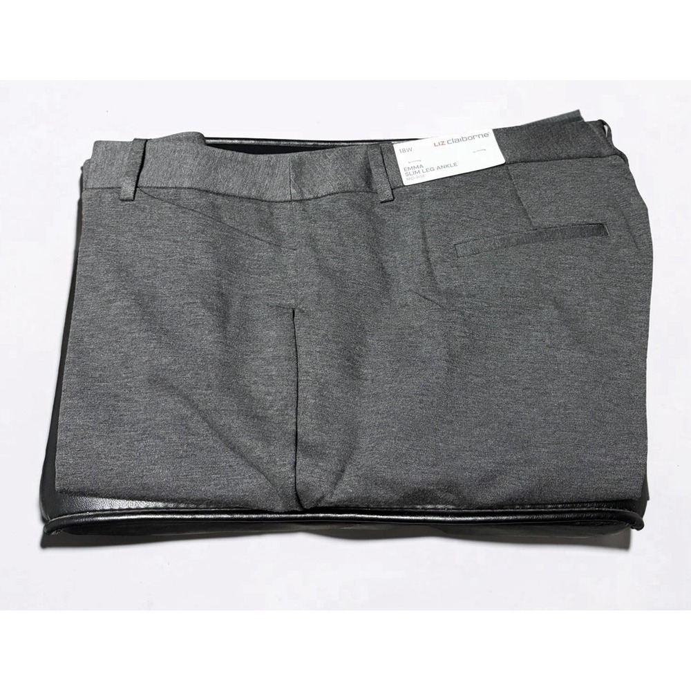 NWT Liz Claiborne Emma Slim Leg Ankle Pants 18W Charcoal Heather Ponte Mid Rise